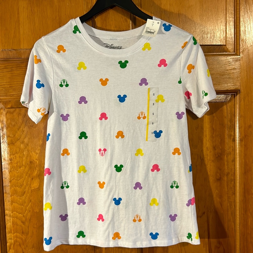 Disney Colorful Mickey Head Short Sleeve Shirt Size Small-NWTS